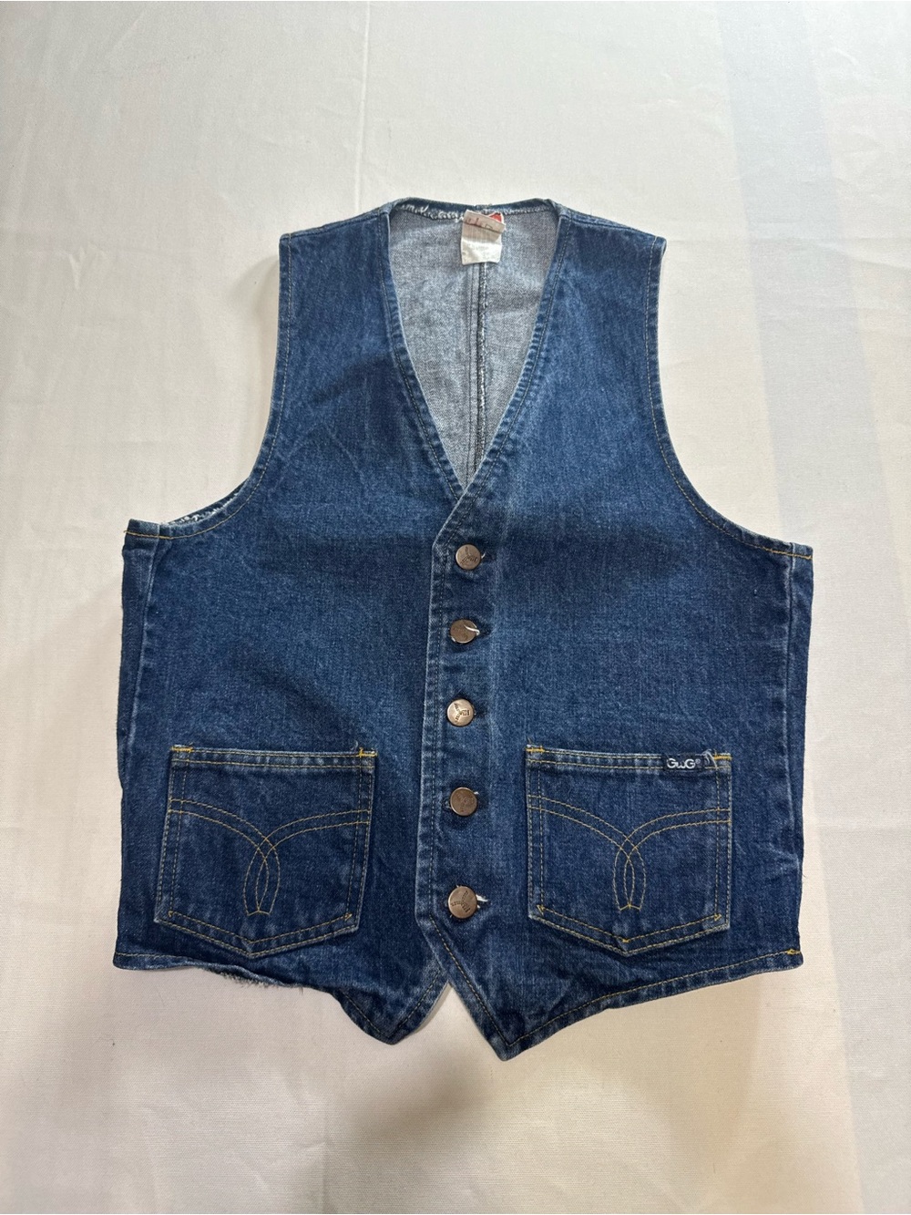 Vintage 1970s GWG Scrubbies Jean Vest Western Style Denim Button Up Vest